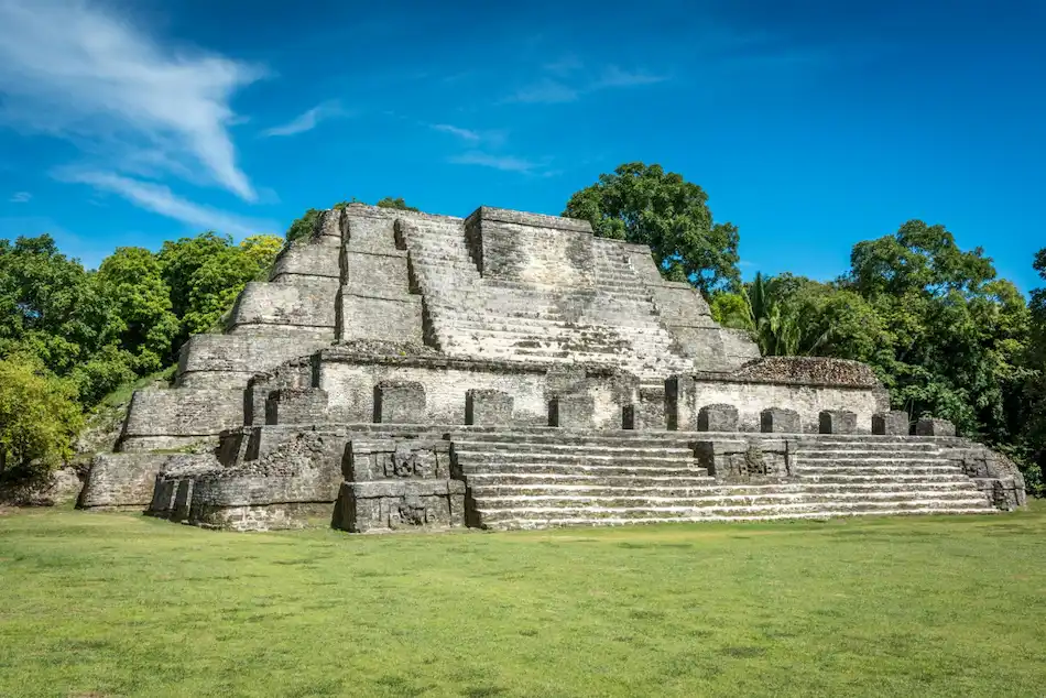 Altun Ha Maya pyramid rising above the jungle in Belize